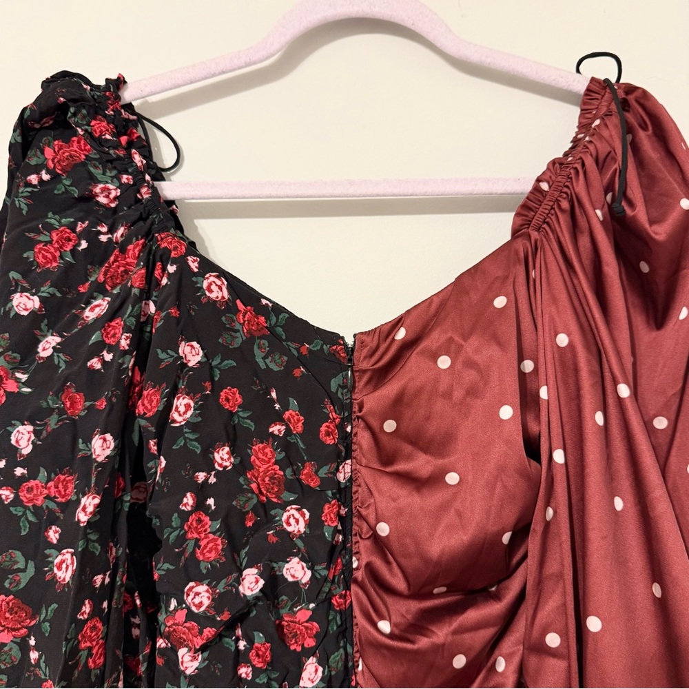 For Love & Lemons Cher Polka Dot and Roses Ruched Sweetheart Dress - Picture 8 of 10